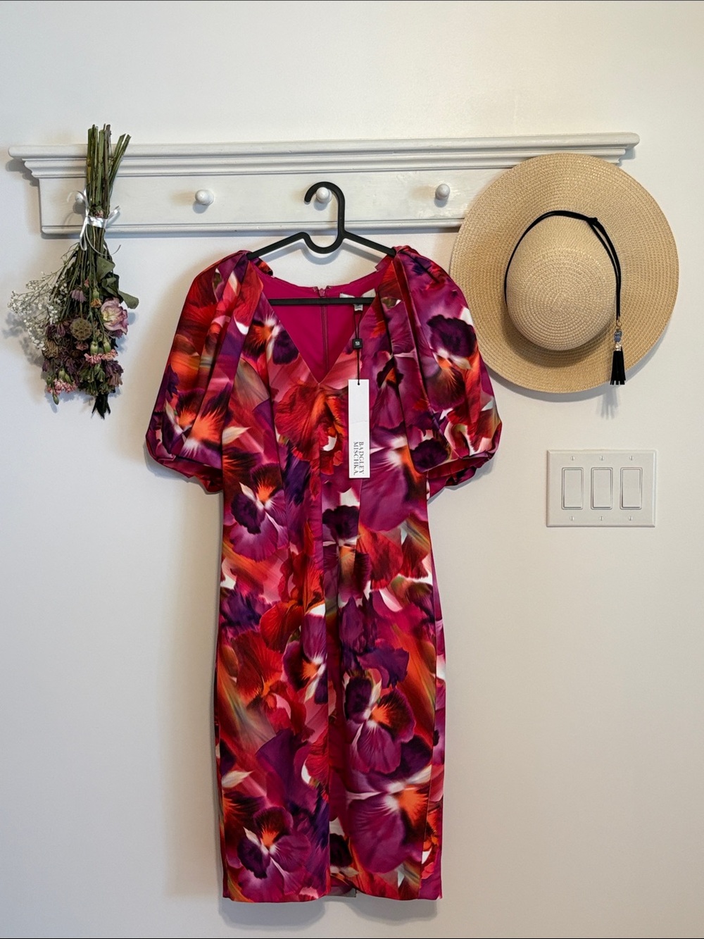 Badgley Mischka Fuchsia and Purple Floral Midi Dress